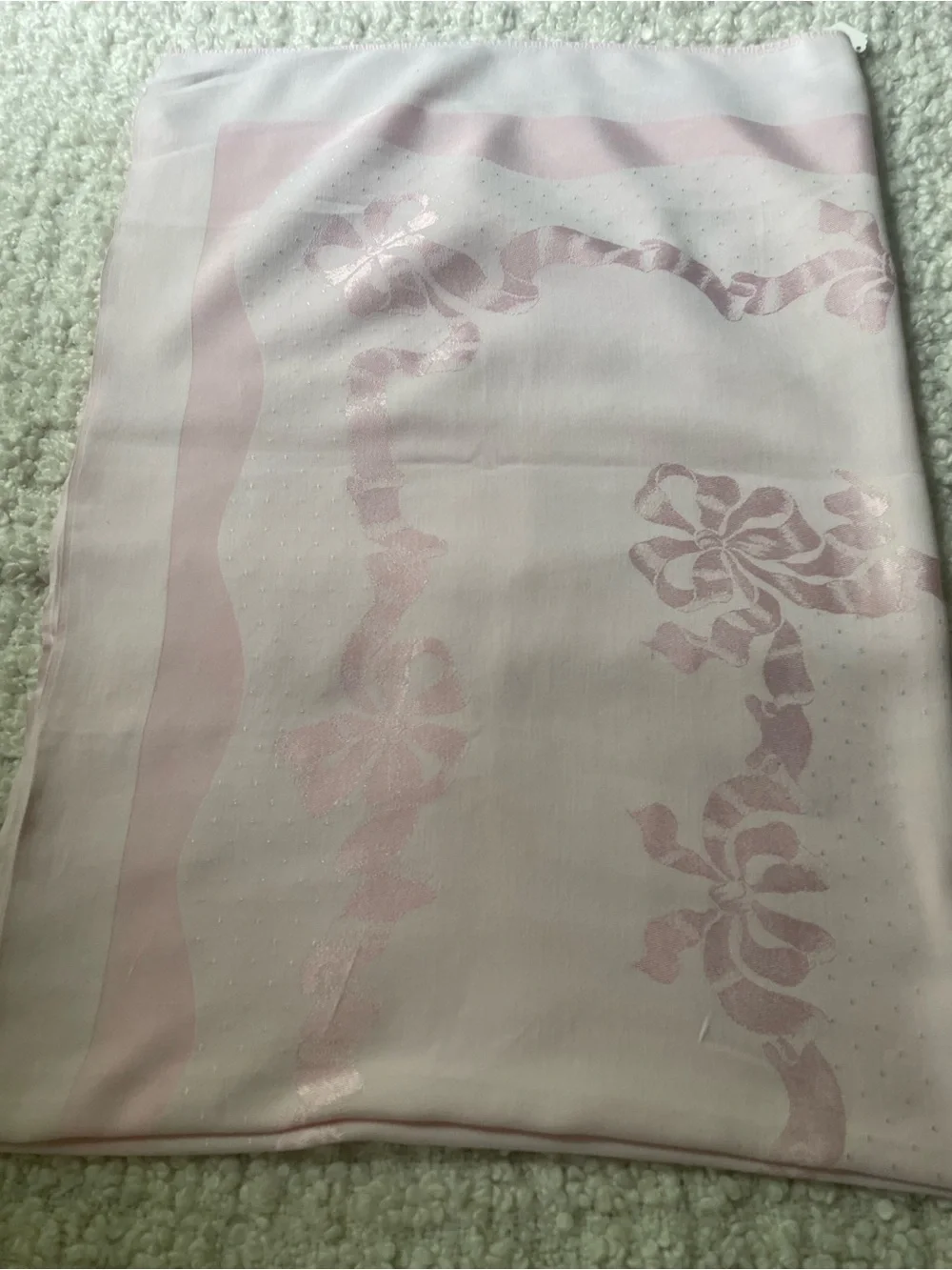 Vintage Pink Bow Damask Rectangle Tablecloth 44x60 Great Condition
